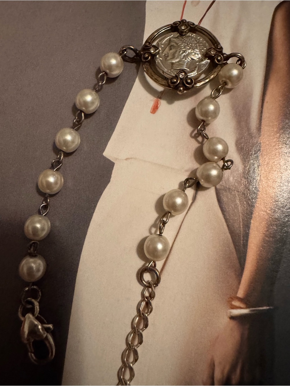 Brighton Silver-Tone Faux Pearl Necklace with Medallion